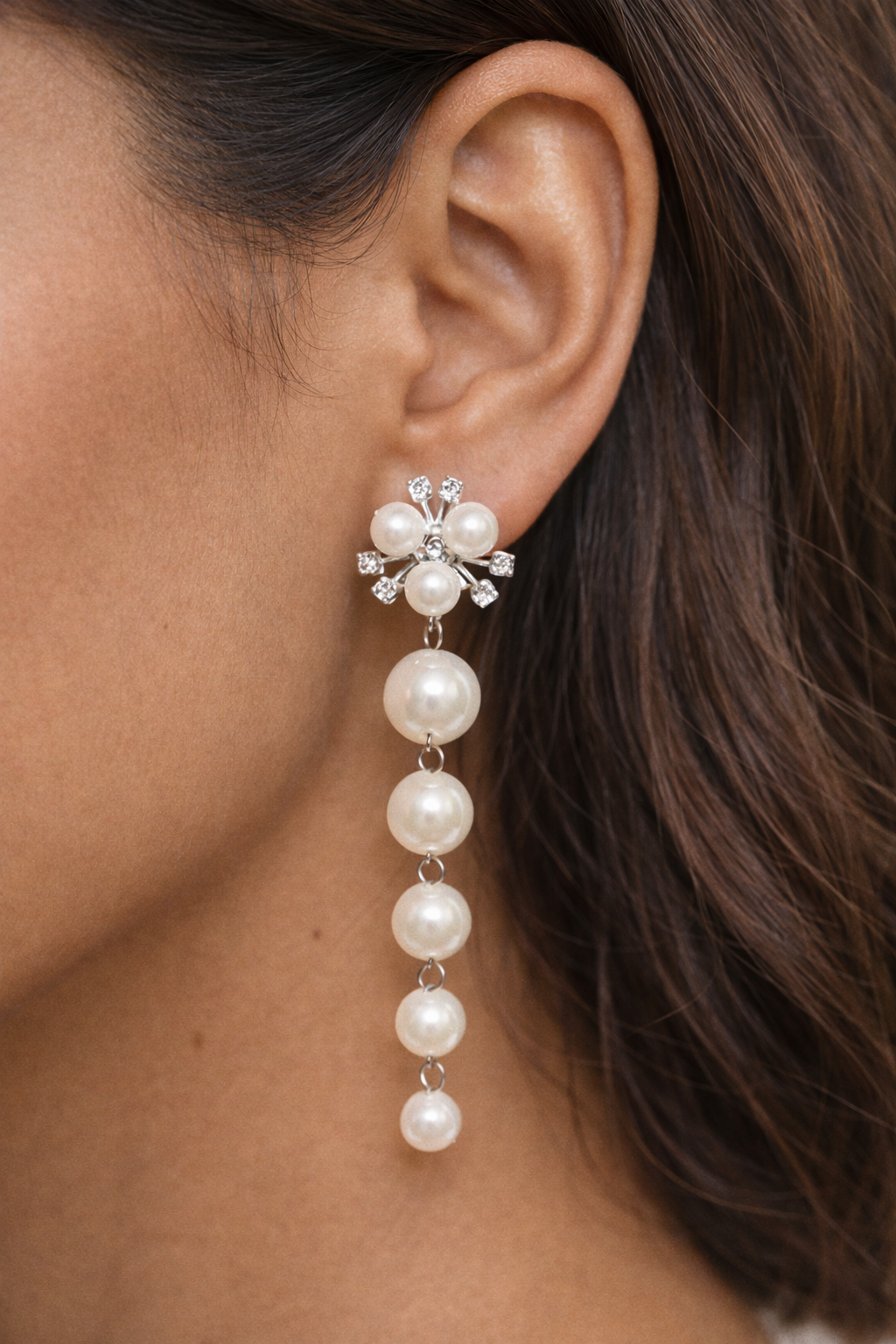 Elegant Pearl Drop Earrings with Crystal Starburst Studs
