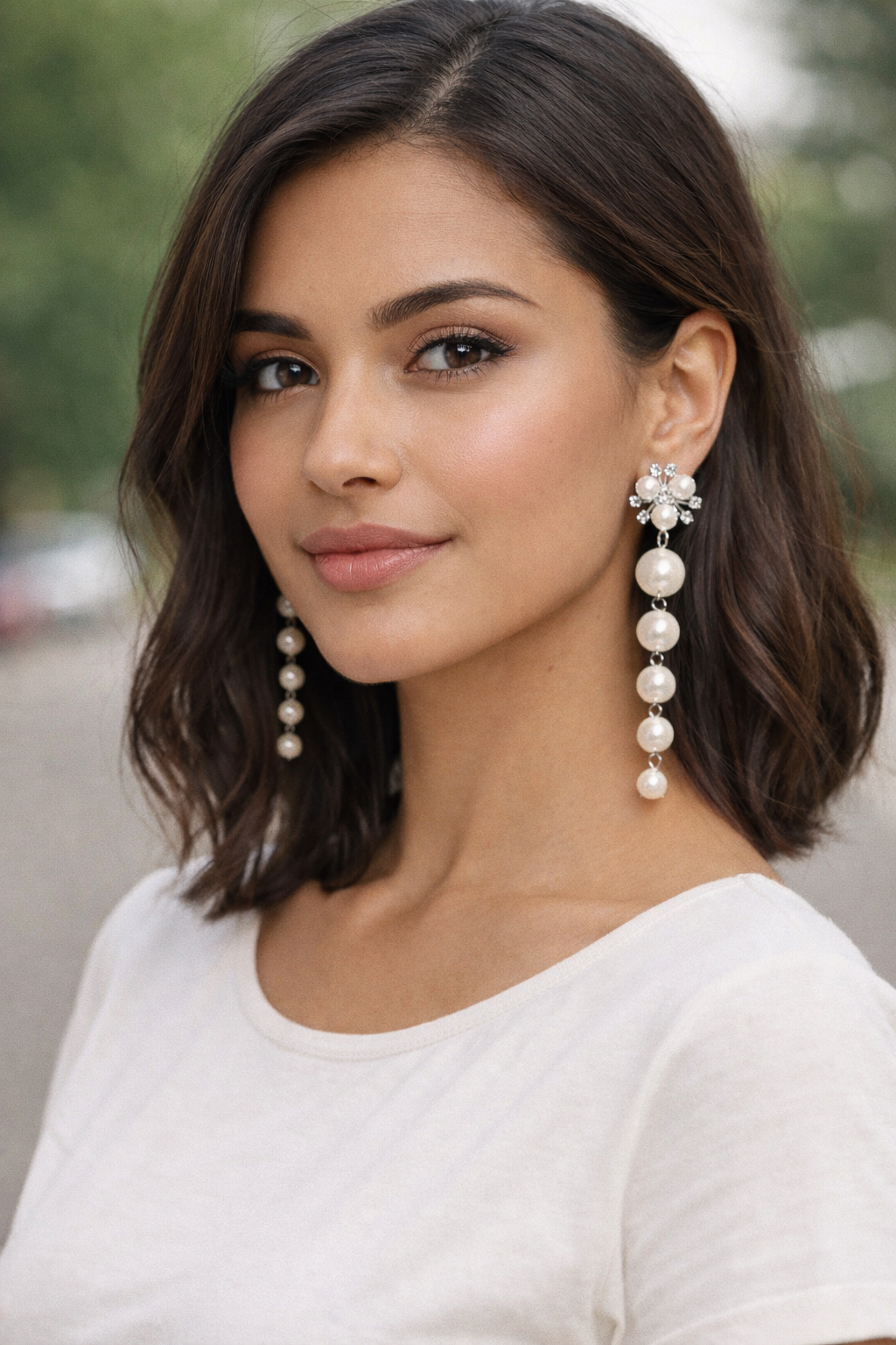 Elegant Pearl Drop Earrings with Crystal Starburst Studs